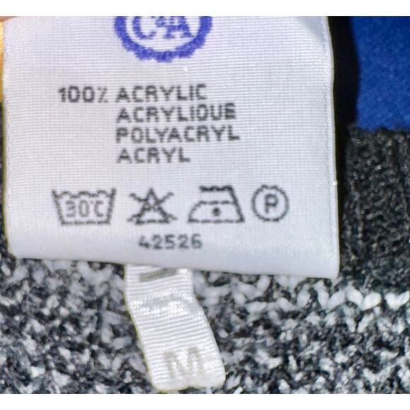 New Fast Long Crop Grandpa Sweater Color Blocked Black Gray Women's Size Medium - Picture 8 of 8